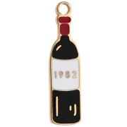 Ciondolo a forma di bottiglia di vino 18x5 mm in resina epossidica - Acciaio inossidabile 316 Dorato - Nero