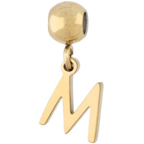 Perla di fermo da 5 mm con ciondolo a forma di lettera M - Acciaio inossidabile 304 Dorato x1