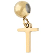 Perla di fermo da 5 mm con ciondolo a forma di lettera T - Acciaio inossidabile 304 Dorato x1