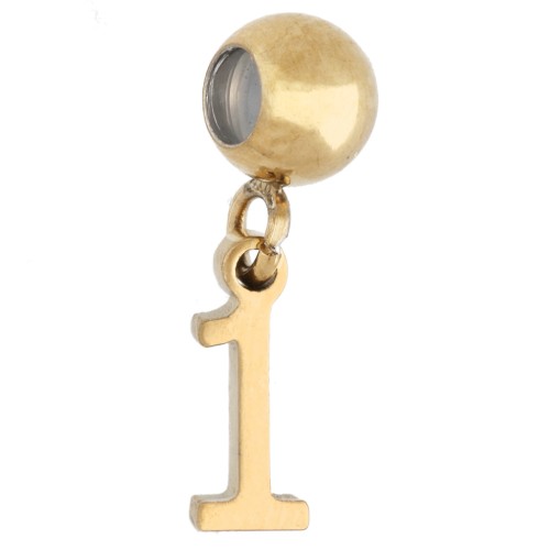 Perla di fermo da 5 mm con ciondolo a forma di numero 1 - Acciaio inossidabile 304 Dorato x1