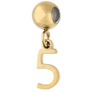 Perla di fermo da 5 mm con ciondolo a forma di numero 5 - Acciaio inossidabile 304 Dorato x1
