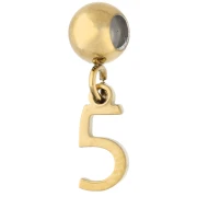 Perla di fermo da 5 mm con ciondolo a forma di numero 5 - Acciaio inossidabile 304 Dorato x1