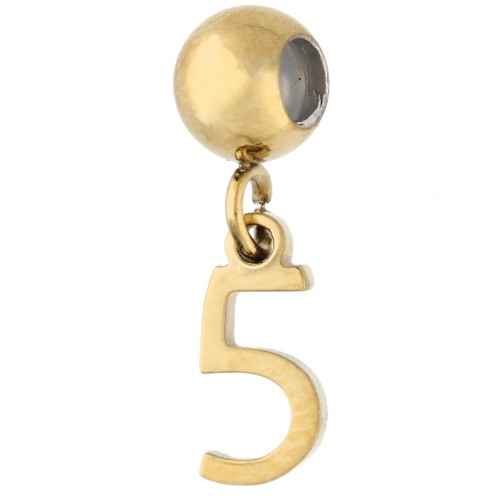Perla di fermo da 5 mm con ciondolo a forma di numero 5 - Acciaio inossidabile 304 Dorato x1
