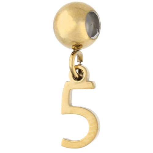 Perla di fermo da 5 mm con ciondolo a forma di numero 5 - Acciaio inossidabile 304 Dorato x1