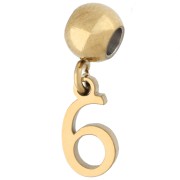 Perla di fermatura da 5 mm con ciondolo a forma di numero 6 - Acciaio inossidabile 304 Dorato x1