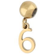 Perla di fermatura da 5 mm con ciondolo a forma di numero 6 - Acciaio inossidabile 304 Dorato x1