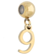 Perla di fermo da 5 mm con ciondolo a forma di numero 9 - Acciaio inossidabile 304 Dorato x1