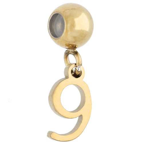 Perla di fermo da 5 mm con ciondolo a forma di numero 9 - Acciaio inossidabile 304 Dorato x1