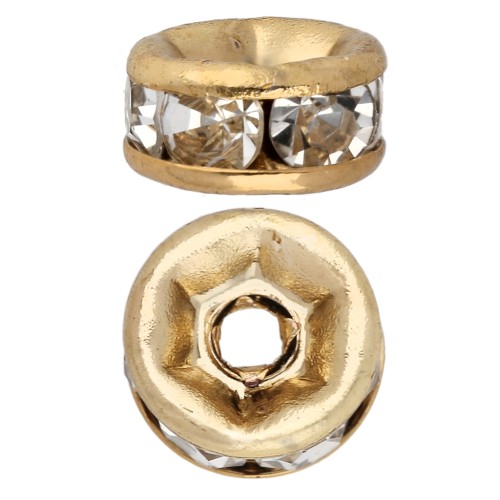 Perla a disco con strass da 6 mm - Acciaio inossidabile 304 Dorato - Crystal x1