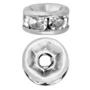 Perla a disco con strass da 6 mm - Acciaio inossidabile 304 - Crystal x1