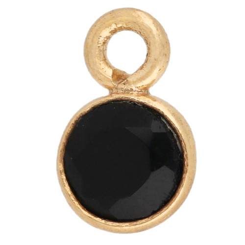 Ciondolo rotondo sfaccettato da 5 mm - Placcato oro 3 micron - Onice nero x1