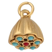 Ciondolo a forma di fiore da 10 mm con pietre semipreziosi sintetiche - Dorato con oro fino x1