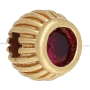 Perla rotonda striata da 5 mm con pietra semipreziosa - Granato - Dorato con oro fino x1