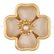 Perla a forma di trifoglio con pistillo, 13 mm, con fori multipli e cabochon in imitazione di madreperla - Dorato con oro fino