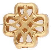 Perla a forma di trifoglio con pistillo, 13 mm, con fori multipli e cabochon in imitazione di madreperla - Dorato con oro fino