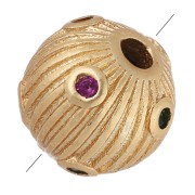 Perla rotonda striata da 7 mm e ossidi di zirconio - Dorata con oro fino - Fucsia - Verde|raw }}