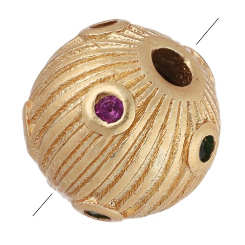 Perla rotonda striata da 7 mm e ossidi di zirconio - Dorata con oro fino - Fucsia - Verde