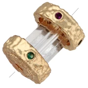 Perla a tubo martellata 12x9 mm con ossidi di zirconio - Dorata con oro fino x1