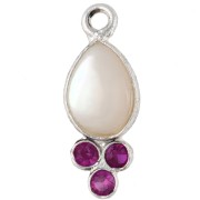Pendente a goccia 18x7 mm con pietra semipreziosa, placcato in argento fino - Madreperla e calcedonio rosa