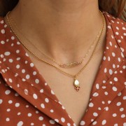 Pendente a goccia 18x7 mm con pietra semipreziosa, placcato in argento fino - Madreperla e calcedonio rosa