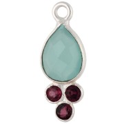 Pendente a goccia 18x7 mm con pietra semipreziosa - Placcato in argento fino - Calcedonio e granato