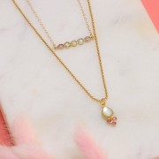 Pendente a goccia 18x7 mm con pietra semipreziosa, placcato in argento fino - Pietra di luna e granato