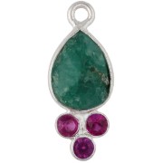 Pendente a goccia 18x7 mm in pietra semipreziosa, placcato in argento fino, imitazione smeraldo e calcedonio