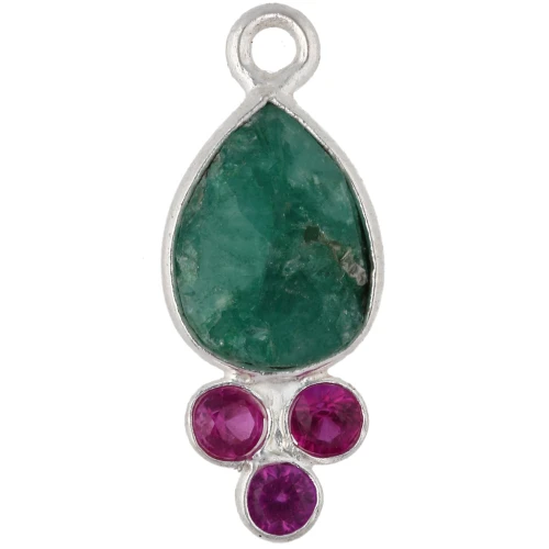 Pendente a goccia 18x7 mm in pietra semipreziosa, placcato in argento fino, imitazione smeraldo e calcedonio