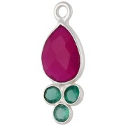 Calcedonio rosa - Pendente a goccia 18x7 mm con pietra semipreziosa e placcatura in argento - Calcedonio rosa e onice verde Pendente a goccia 18x7 mm con pietra semipreziosa e placcatura in argento - Calcedonio rosa e onice verde