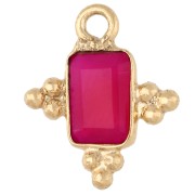 Ciondolo rettangolare sfaccettato 13x11 mm in pietra semipreziosa, dorato con oro fino - Calcedonio rosa