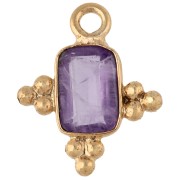Ciondolo rettangolare sfaccettato 13x11 mm in pietra semipreziosa - Dorato con oro fino - Ametista