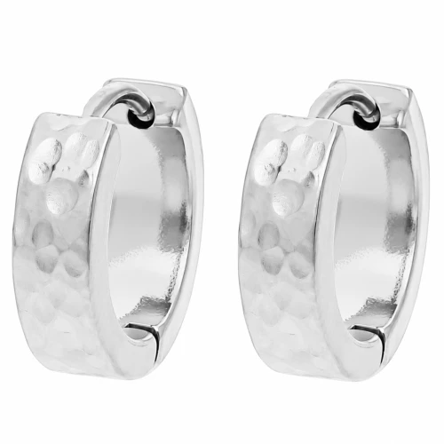 Orecchini a cerchio rotondi larghi martellati da 14 mm - Acciaio inossidabile 316L x2