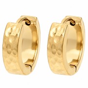 Orecchini a cerchio rotondi larghi martellati da 14 mm - Acciaio inossidabile 316L Dorato x2