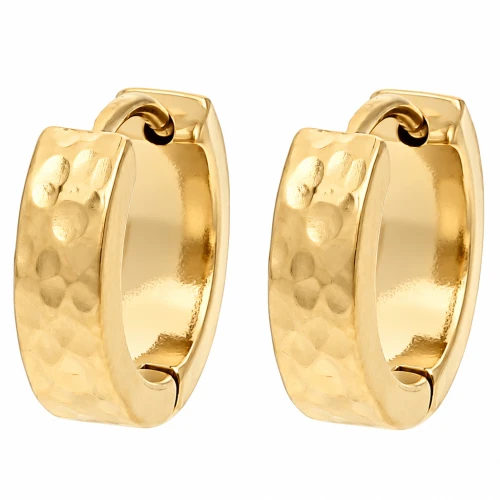 Orecchini a cerchio rotondi larghi martellati da 14 mm - Acciaio inossidabile 316L Dorato x2