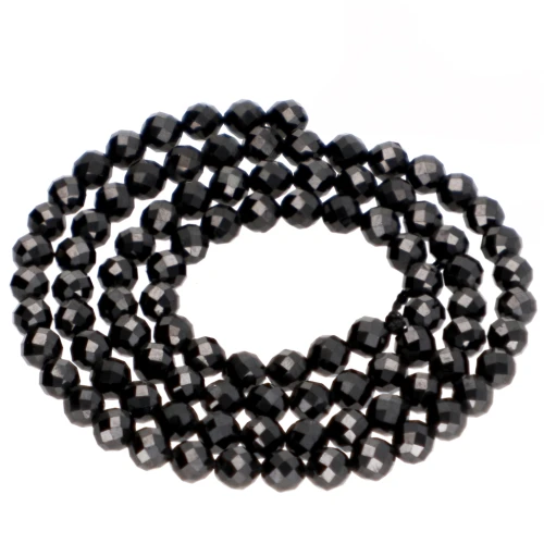 Perla rotonda sfaccettata da 4 mm in pietra semipreziosa - Spinello nero x 38 cm