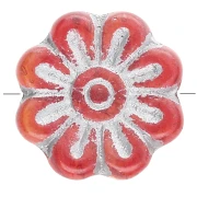 Perla a forma di fiore in vetro da 18 mm - Rosso argentato x4