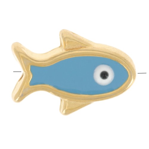 Perla di pesce in resina epossidica occhio fortunato 12x8 mm - Turchese - Dorato x1