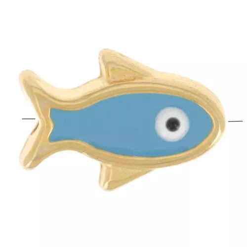 Perla di pesce in resina epossidica occhio fortunato 12x8 mm - Turchese - Dorato x1