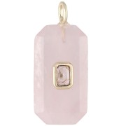 Pendente rettangolare 34x15 mm con pietra semipreziosa e CZ - Quarzo rosa - Giallo o Cristallo