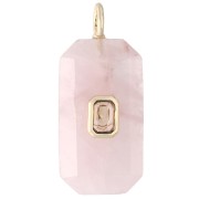 Pendente rettangolare 34x15 mm con pietra semipreziosa e CZ - Quarzo rosa - Giallo o Cristallo