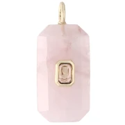 Pendente rettangolare 34x15 mm con pietra semipreziosa e CZ - Quarzo rosa - Giallo o Cristallo