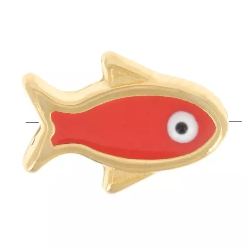 Perla di pesce in resina epossidica occhio fortunato 12x8 mm - Corallo - Dorato x1