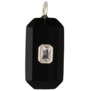 Crystal - Pendente rettangolare 34x15 mm con pietra semipreziosa e zirconi - Onice nero - Giallo o cristallo Pendente rettangolare 34x15 mm con pietra semipreziosa e zirconi - Onice nero - Giallo o cristallo