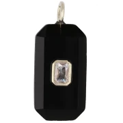 Pendente rettangolare 34x15 mm con pietra semipreziosa e zirconi - Onice nero - Giallo o cristallo