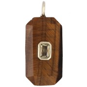 Pendente rettangolare 34x15 mm con pietra semipreziosa e zirconi - Occhio di tigre - Giallo o cristallo
