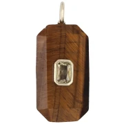 Pendente rettangolare 34x15 mm con pietra semipreziosa e zirconi - Occhio di tigre - Giallo o cristallo