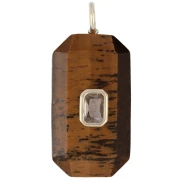 Pendente rettangolare 34x15 mm con pietra semipreziosa e zirconi - Occhio di tigre - Giallo o cristallo