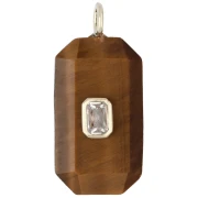 Pendente rettangolare 34x15 mm con pietra semipreziosa e zirconi - Occhio di tigre - Giallo o cristallo