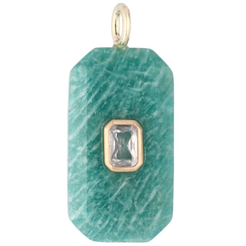 Pendente rettangolare 34x15 mm con pietra semipreziosa e zirconi - Amazzonite - Giallo o Cristallo
