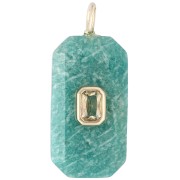Pendente rettangolare 34x15 mm con pietra semipreziosa e zirconi - Amazzonite - Giallo o Cristallo